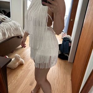 Fringe white romper